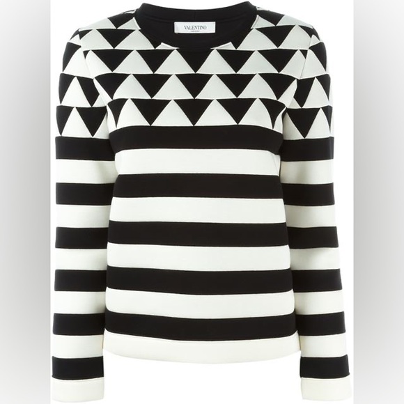 Valentino Sweaters - Valentino Black and White Crew Neck Sweater with Geometric Patterns